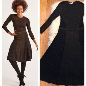 Boden Diona Copper Gold Metallic Sparkle 3/4 Sleeves Textured Knit Dress size 6R